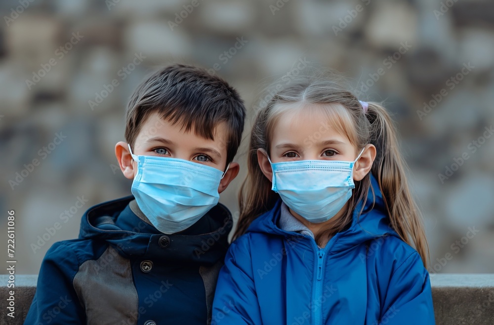 Brother and sister wearing masks Brother and sister wearing masks