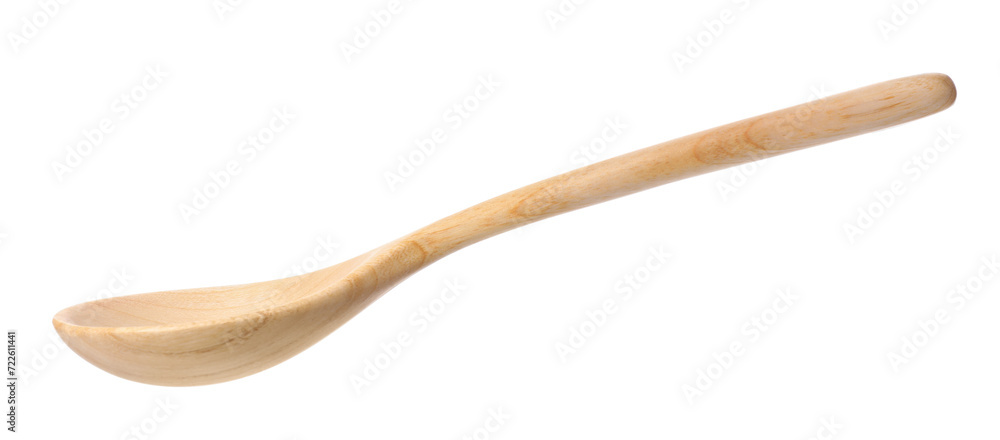 One empty wooden spoon isolated on white