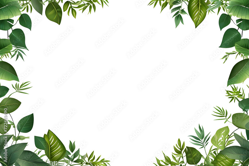 Naklejka premium Green Leaves Frame Border PNG Transparent Background