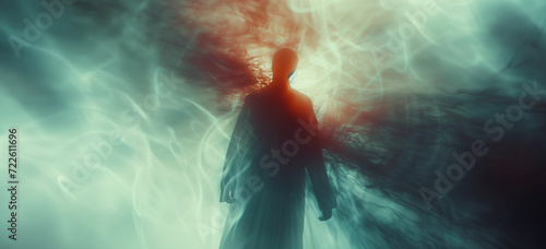 Mysterious silhouette in a smoke-filled landscape, perfect for book covers and atmospheric music album artwork