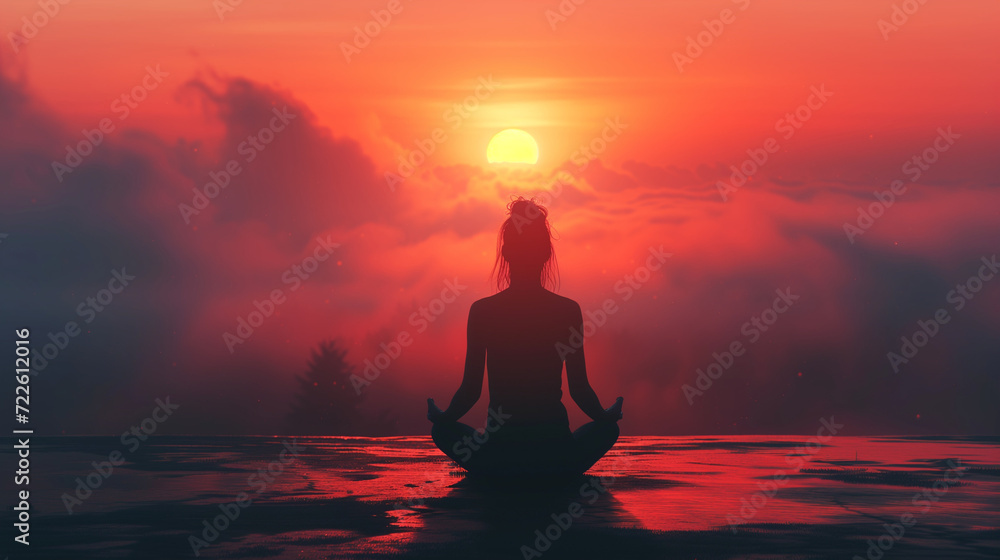 Person Sitting in the Middle of a Lake at Sunset Person Sitting in the Middle of a Lake at Sunset
