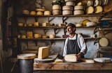 Artisan at work in cheese shop