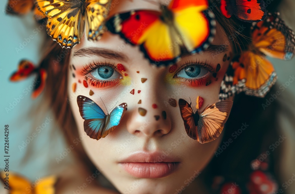 Woman adorned with butterflies Woman adorned with butterflies