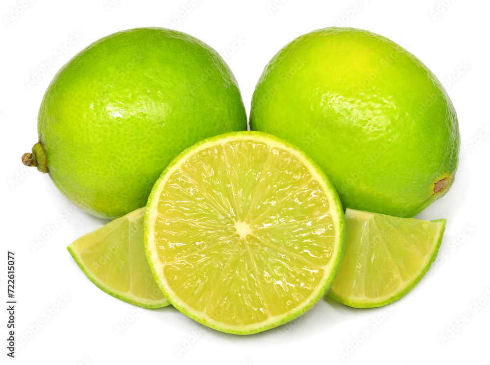 Lime fruit whole and slice isolated on white background