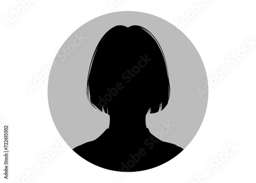 女性の証明写真シルエットアイコン ショートボブのバストアッププロフィールイラスト