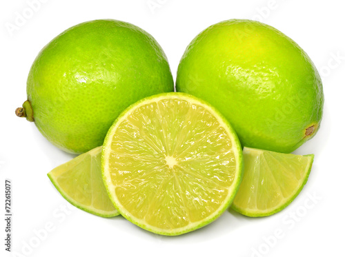 Lime fruit whole and slice isolated on white background