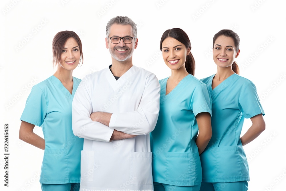 Group of dentist smiling while standing in dental clinic. Portrait of confident young dentist working. Generative AI. Group of dentist smiling while standing in dental clinic. Portrait of confident young dentist working. Generative AI.