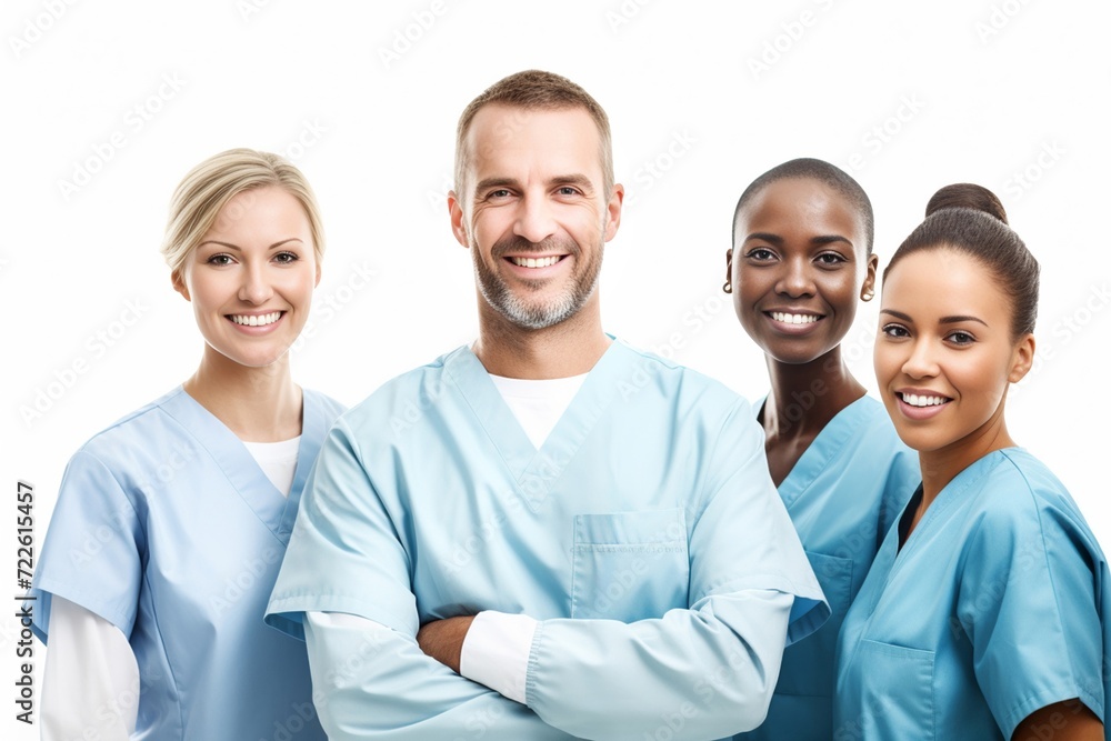 Group of dentist smiling while standing in dental clinic. Portrait of confident young dentist working. Generative AI. Group of dentist smiling while standing in dental clinic. Portrait of confident young dentist working. Generative AI.
