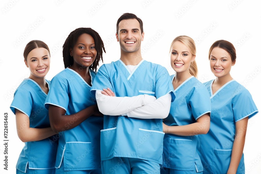 Group of dentist smiling while standing in dental clinic. Portrait of confident young dentist working. Generative AI. Group of dentist smiling while standing in dental clinic. Portrait of confident young dentist working. Generative AI.