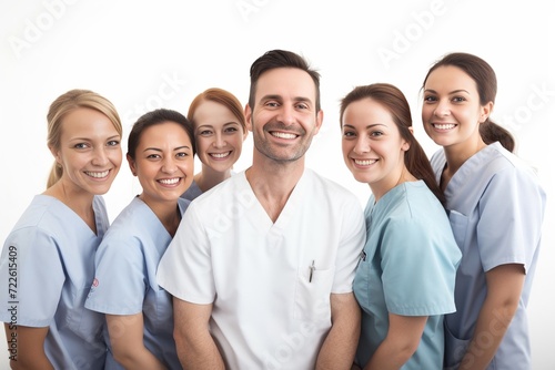 Group of dentist smiling while standing in dental clinic. Portrait of confident young dentist working. Generative AI. photo