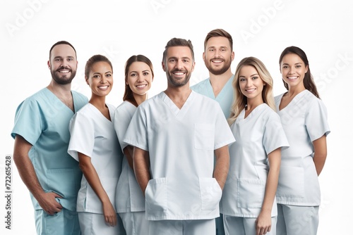 Group of dentist smiling while standing in dental clinic. Portrait of confident young dentist working. Generative AI.