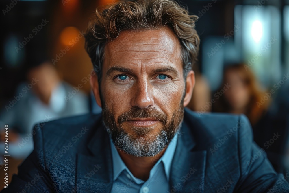 A dapper gentleman in a tailored suit with a distinguished beard and moustache gazes confidently at the camera, his face adorned with wrinkles and a raised eyebrow adding character to his portrait A dapper gentleman in a tailored suit with a distinguished beard and moustache gazes confidently at the camera, his face adorned with wrinkles and a raised eyebrow adding character to his portrait