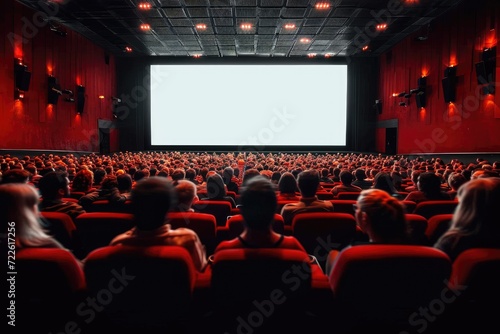 A diverse crowd fills the grand auditorium of the convention center, eagerly awaiting the start of the movie in their stylish clothing, as the stage is set for an epic cinematic experience