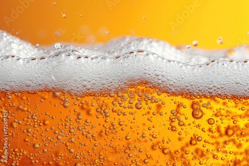 Effervescent bubbles dance in a golden sea of liquid, creating an abstract masterpiece in a glass of beer