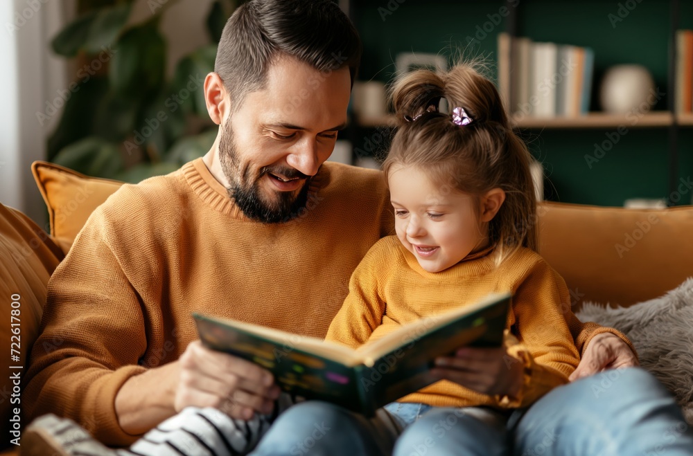 Man Reading Book to Little Girl, Inspiring Connection and Joyful Learning Experience