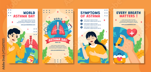 Asthma Day Social Media Stories Flat Cartoon Hand Drawn Templates Background Illustration
