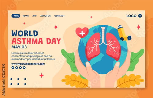 Asthma Day Social Media Landing Page Cartoon Hand Drawn Templates Background Illustration