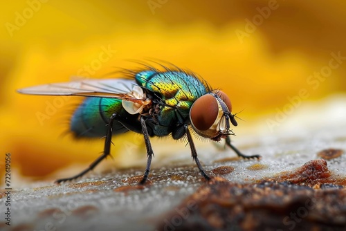 A microscopic glimpse into the intricate world of a common pest, as a house fly basks in the spotlight, revealing its delicate membranewinged body and potential to transmit disease as a parasitic hos © LifeMedia