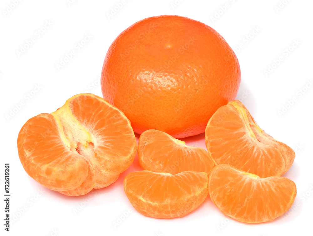 Collection of mandarin whole and slices isolated on white background. Citrus fruit Collection of mandarin whole and slices isolated on white background. Citrus fruit