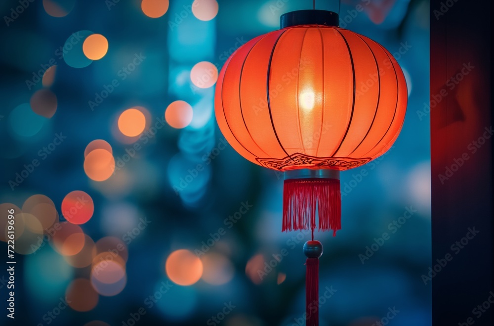 Illuminated Chinese Lantern Shining Brightly in the Darkness