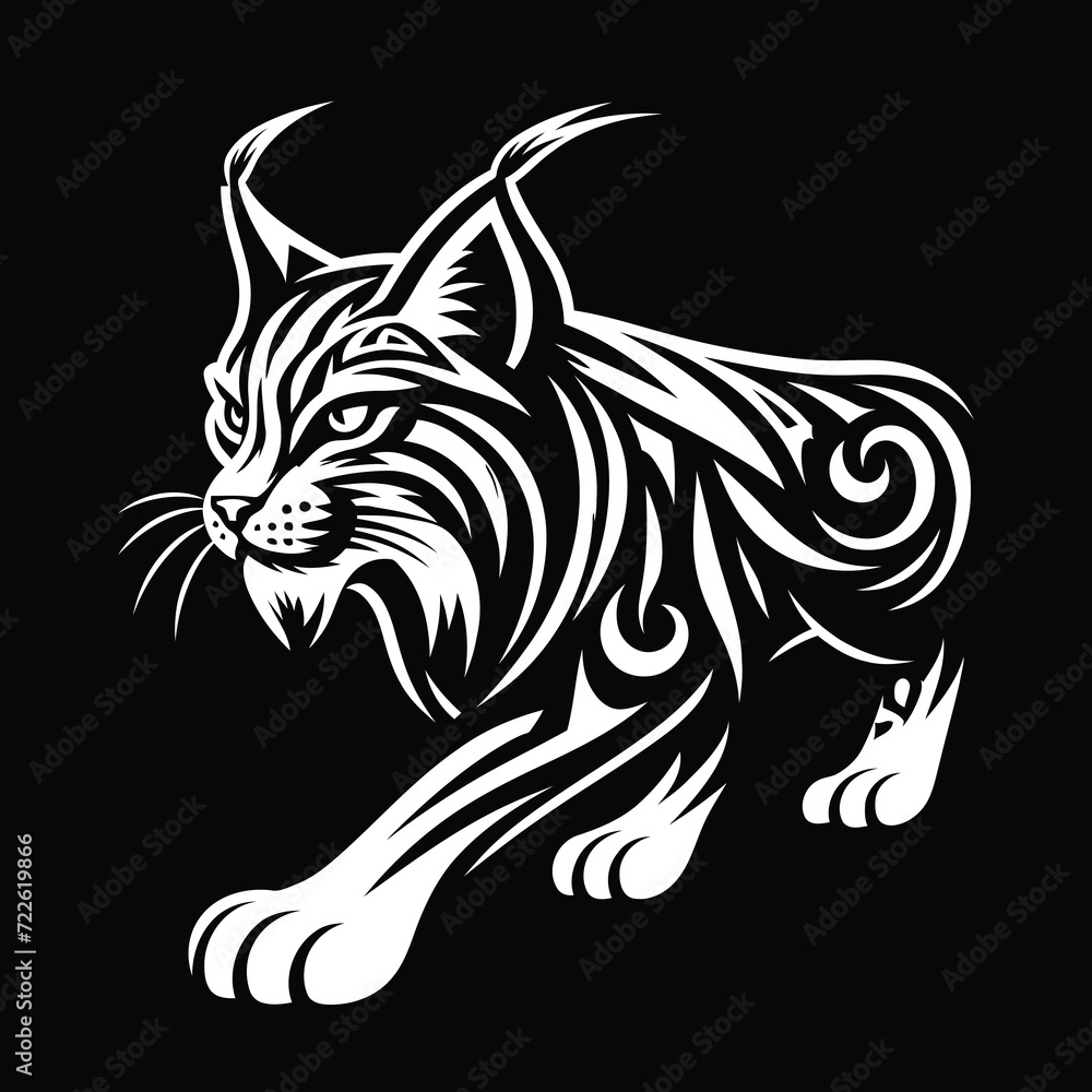 modern tribal tattoos of wild cats, lynx, abstract line art of cats and big cats, minimalist contour. Vector modern tribal tattoos of wild cats, lynx, abstract line art of cats and big cats, minimalist contour. Vector