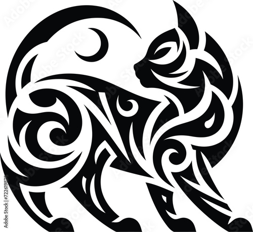 modern tribal tattoo cats, abstract line art of cats and big cats, minimalist contour. Vector