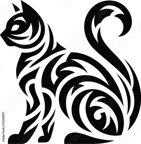 modern tribal tattoo cats, abstract line art of cats and big cats, minimalist contour. Vector