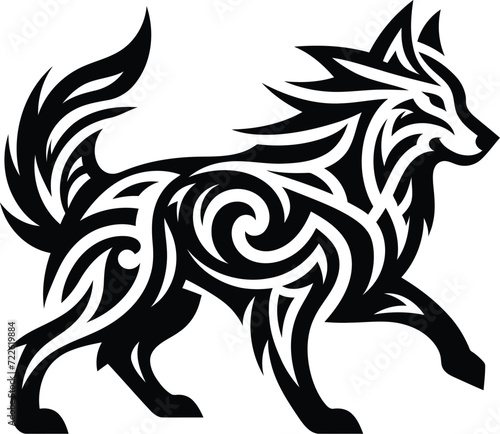 modern tribal tattoo wolf, abstract line art of animals, minimalist contour. Vector