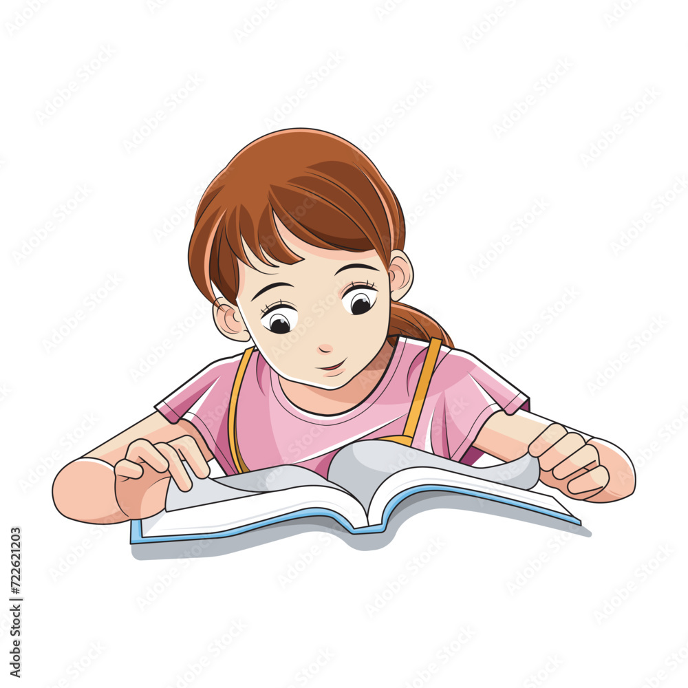 Smart kid. Girls love reading books. Vector illustration