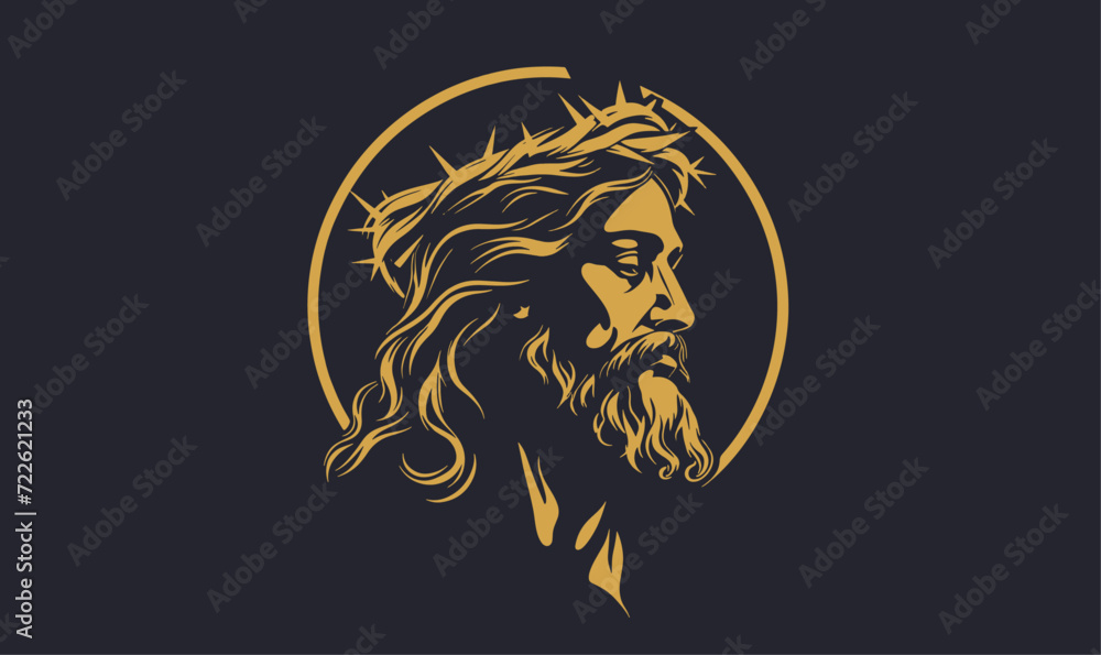 Simple vector portrait of Jesus wearing a crown of thorns