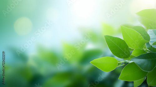natural green leaves with bokeh spring lights background