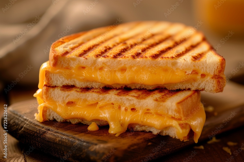 mouthwatering grilled hot cheese sandwich on rustic wooden board, Generative AI mouthwatering grilled hot cheese sandwich on rustic wooden board, Generative AI