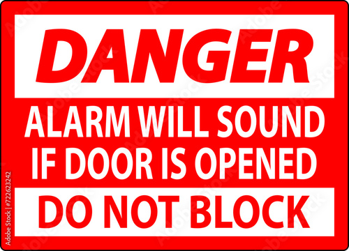 Danger Sign  Fire Door Alarm Will Sound If Door Is Opened Do Not Block