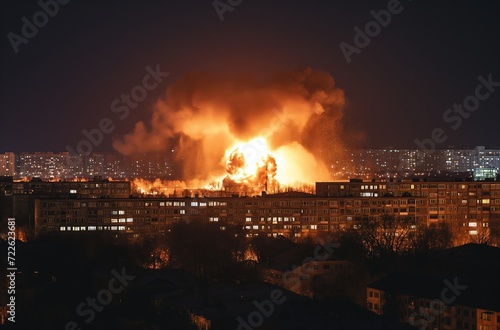 Massive Fire Engulfs City in a Fiery Blaze During Night