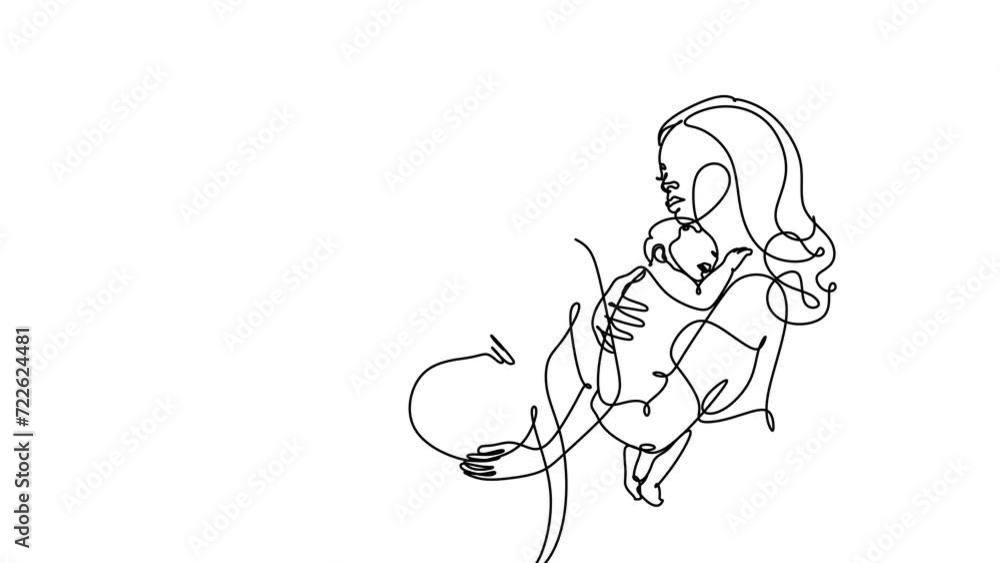 Pregnant woman and mother with baby. Continuous line drawing animation video. Pregnant woman hugging belly line art vector video. happy pregnant woman line art drawing.4k video Pregnant woman and mother with baby. Continuous line drawing animation video. Pregnant woman hugging belly line art vector video. happy pregnant woman line art drawing.4k video