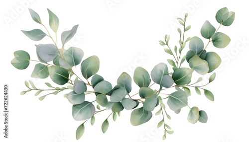 Seamless pattern of green eucalyptus leaves on white background