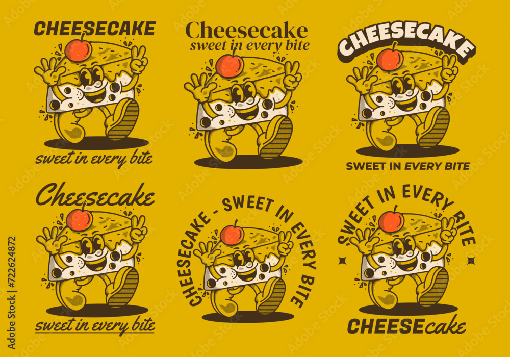 Cheesecake, sweet in every bite. Mascot character illustration of walking cheesecake