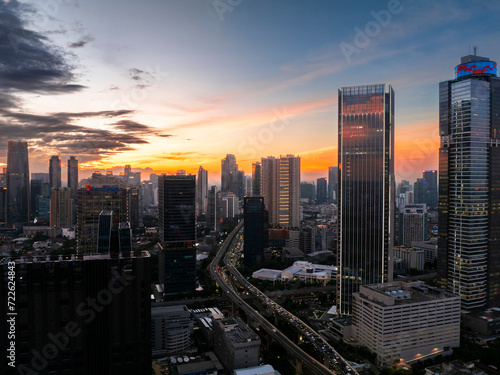 Beautiful sunset in Jakarta City Indonesia. Jakarta, is a capital city of indonesia that become the centre of economic and financial of Indonesia. © alfin