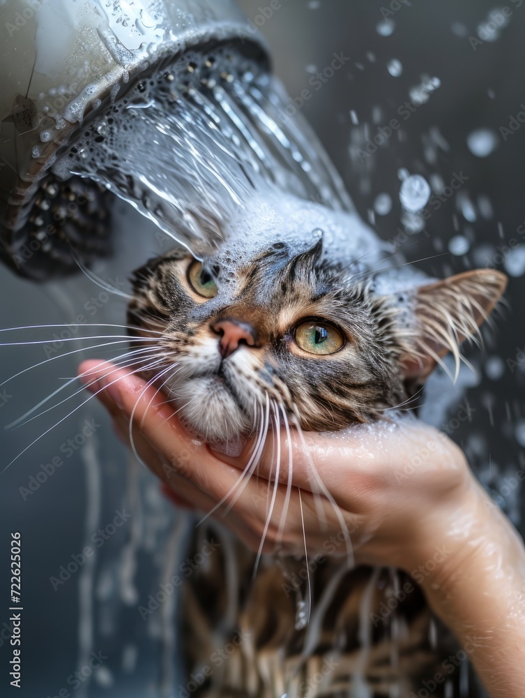 Funny Wet Cat Taking a Bath