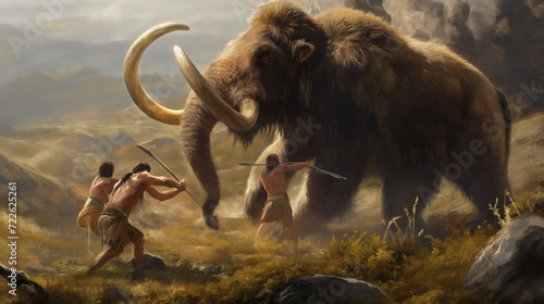 Cavemen hunting - Hunters - Mammoth - Prehistoric hunters - Neanderthal - History photo