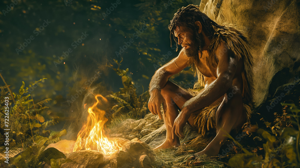 Caveman by the fire - Neanderthal - Prehistory - History