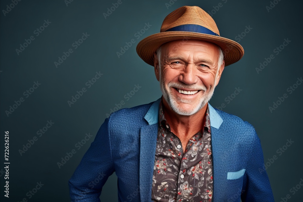 Portrait of a smiling senior man in a hat and jacket. Portrait of a smiling senior man in a hat and jacket.