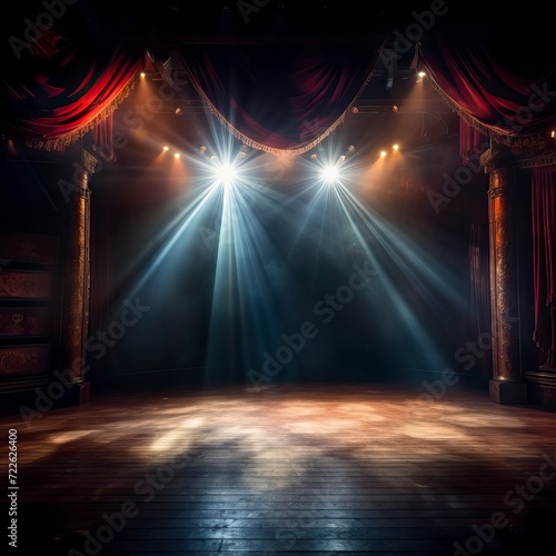 Theater stage light background with spotlight illuminated the stage for opera performance
