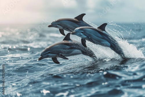 Pod of dolphins jumping in the sea © InfiniteStudio
