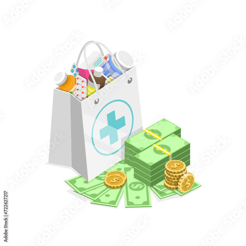 3D Isometric Flat Vector Illustration of Healthcare Bill, High Medical Expenses. Item 2