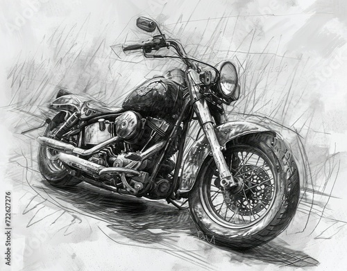 Vintage motorcycle. Hand drawn motorbike illustration