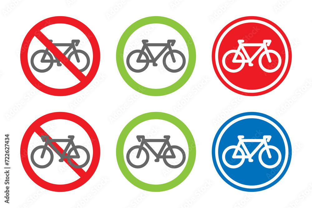 vector set of bicycle icons, bicycle place signs, bike sign, no bicycle place