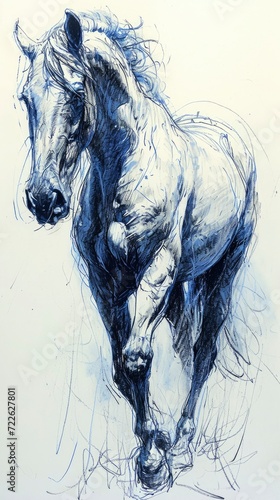 Beautiful horse standing hand drawn engraving style sketch illustration