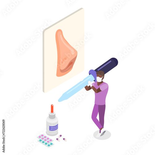 3D Isometric Flat Vector Illustration of Otolaryngology , ENT Doctor. Item 3