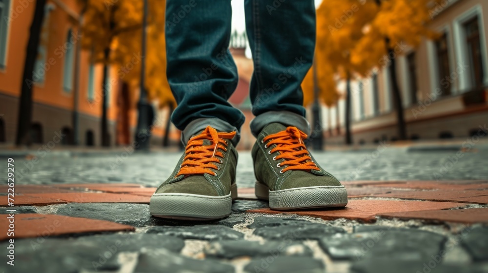 Stylish man in casual shoes on city park